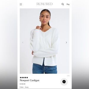 NWT Rumored Ivory Newport Cardigan